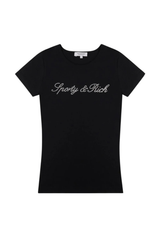 Sporty & Rich Signature Logo Krystal T-Shirt - Black Crystal