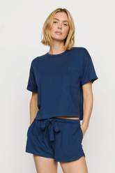 Eberjey Aloe Infused Cotton The Short Sleeve Tee - Navy
