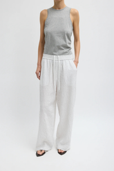 Tibi Crinkle Stripe Summer Suiting Wide Leg Pull On Pant - Ivory Multi