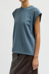 Tibi Light Weight Sweashirting Sleeveless Easy Top - Blue Grey