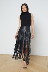 L'AGENCE Karoline Maxi Fringe Skirt - Black