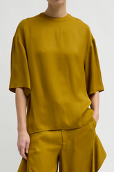 Tibi Eco Acetate Viscose Easy T-Shirt With Slit Detail - Mustard
