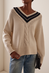 Nili Lotan Suneel Sweater - Ecru/ Dark Navy