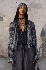 R13 Bubble Shirt With Gathered Yoke - Black Multi Medallion