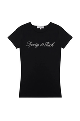 Sporty & Rich Signature Logo Krystal T-Shirt - Black Crystal