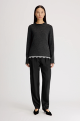 Loulou de Saison Arvo Sweater With Lace - Charcoal/ Ivory