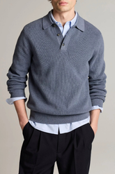 Vince Men's Heirloom Shaker Long Sleeve Polo Sweater - Late Evening