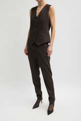 Tibi Herringbone Suiting Vest - Brown Multi