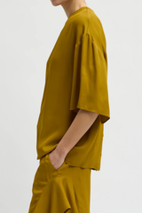 Tibi Eco Acetate Viscose Easy T-Shirt With Slit Detail - Mustard