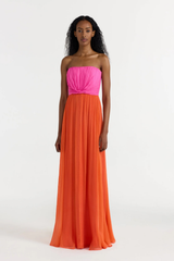 Saloni Priya Long Dress - Peony/ Tangerine