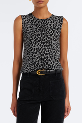 Nili Lotan Nessa Sweater Tank - Pebble Grey Heather/ Black Cheetah