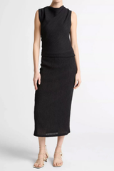 Vince Shadow Grid Cowlneck Top - Black