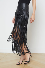 L'AGENCE Karoline Maxi Fringe Skirt - Black