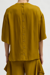 Tibi Eco Acetate Viscose Easy T-Shirt With Slit Detail - Mustard