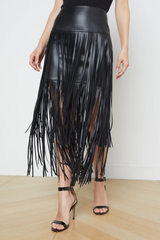 L'AGENCE Karoline Maxi Fringe Skirt - Black