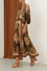 Zimmermann Mahon Tunic Midi Dress - Olive Paisley