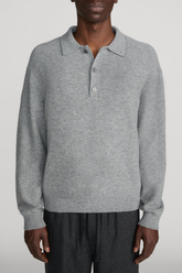 Frame Men's Boiled Wool Polo Sweater - Grey Melange