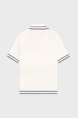 Sporty & Rich Signature Logo Mini Cable Polo - Ecru/Dark Navy