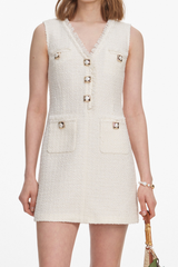 Self-Portrait Cream Sleeveless Boucle Mini Dress - Cream