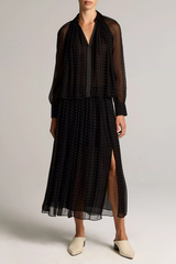 Vince Heat Set Dot Sheer Gathered Skirt - Black