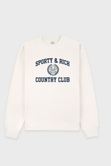 Sporty & Rich Varsity Crest Crewneck - Ecru Navy