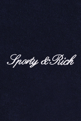 Sporty & Rich Signature Logo Terry Short - Dark Navy/White