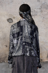 R13 Bubble Shirt With Gathered Yoke - Black Multi Medallion