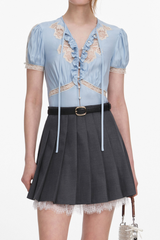 Self-Portrait Grey Pleated Mini Skirt - Grey
