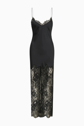 LoveShackFancy Circe Satin Lace Maxi Dress - Black