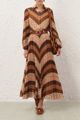 Zimmermann Sunray Pleated Skirt - Chevron Chocolate