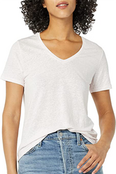 Majestic Filatures Stretch Linen Short Sleeve V-Neck - Blanc