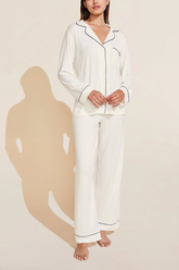 Eberjey Gisele Long PJ Set - Pure Ivory/ Navy