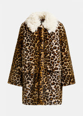 Essentiel Antwerp Leopard Print Faux Fur Coat - Black/ Brown/ Off-White