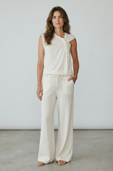 Majestic Filatures Cotton Linen Wide Leg Drawstring Pant - Milk