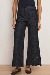 Veronica Beard Osborne Wide Leg Eyelet Pant - Indigo Rinse