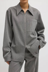 Tibi Structured Wool Zipper Jacket - Grey Multi