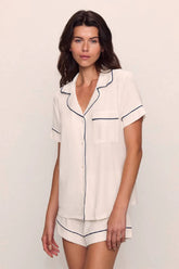 Eberjey Gisele Relaxed Short PJ Set - Pure Ivory/ Navy