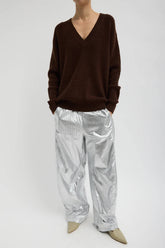 Tibi Silver Metallic Nylon Winslow Pant - Silver