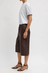 Tibi Leather Relaxed Long Short - Brown