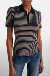 Nili Lotan Gemmatta Stripe Polo - Dark Navy/ Brown Stripe