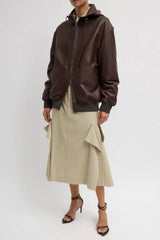 Tibi Leather Zip Up Hoodie Jacket - Brown