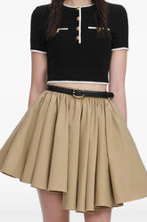 Self-Portrait Tan Cotton Mini Skirt - Tan