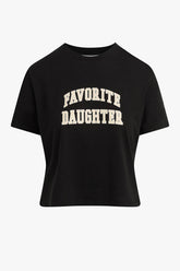 Favorite Daughter Cropped Collegiate Tee - Black/ Pale Pink