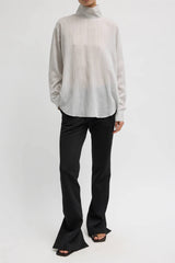 Tibi Ultra Light Silk Tencel Striped Funnel Neck Shirt - White Grey Multi