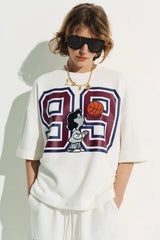Essentiel Antwerp T-shirt With Peanuts Lucy Patch And Text Print - Black/Burgundy/Off White