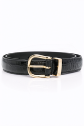 Nili Lotan Louise Croc Belt - Black Croc W/Shiny Brass Buckle