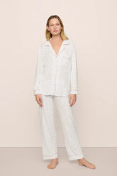 Eberjey Gisele Printed Long PJ Set - Summer Daisy White / Pale Mauve