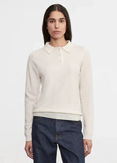 Enza Costa Knit Cashmere Polo Sweater - Chalk