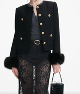 Self-Portrait Black Boucle Fur Cuff Jacket - Black