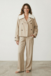 Utzon Jiko Lamb Nappa Jacket With Detachable Lacon Teddy Collar - Khaki